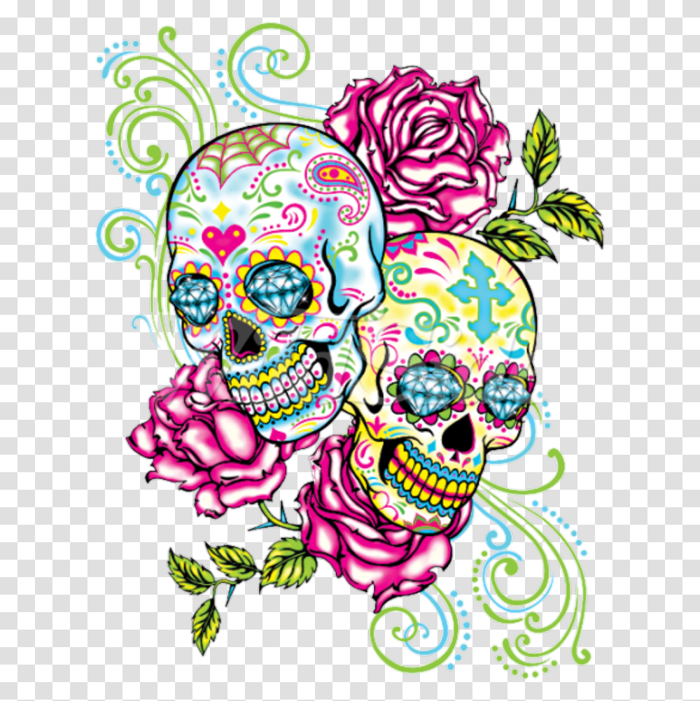 Two Sugar Skulls Tattoo, Doodle, Drawing Transparent Png