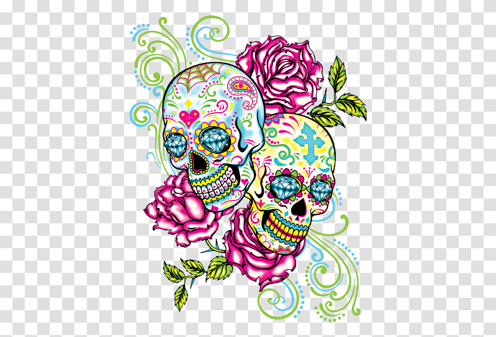 Two Sugar Skulls Tattoo, Doodle, Drawing Transparent Png