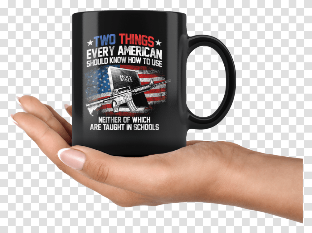 Two Things Holy Bible Ar15 America Mug, Coffee Cup, Person, Human, Hand Transparent Png
