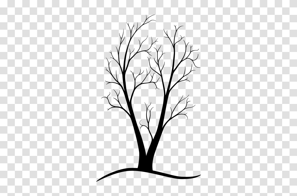 Two Trunk Tree Inkd Drawings Tree Line Drawing, Stencil, Silhouette, Plant, White Transparent Png