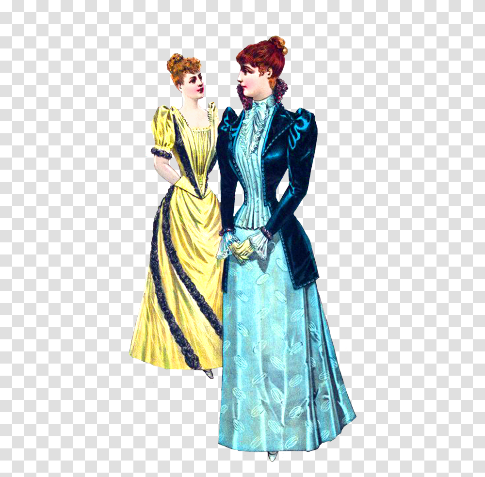 Two Victorian Ladies In Dresses Ladies Fashion, Person, Evening Dress, Robe Transparent Png