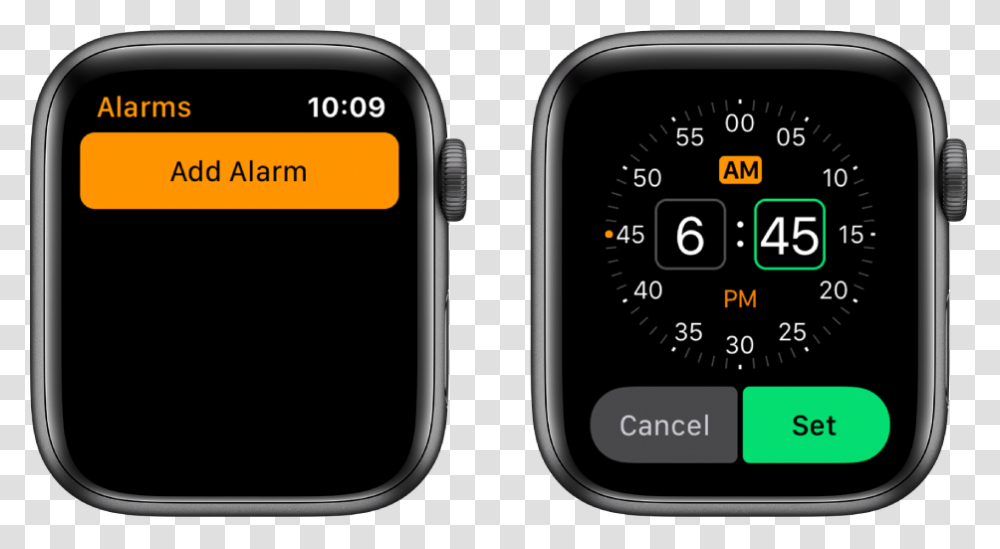 Two Watch Screens Showing The Process For Adding An Apple Watch Bluetooth, Mobile Phone, Electronics, Cell Phone, Gauge Transparent Png