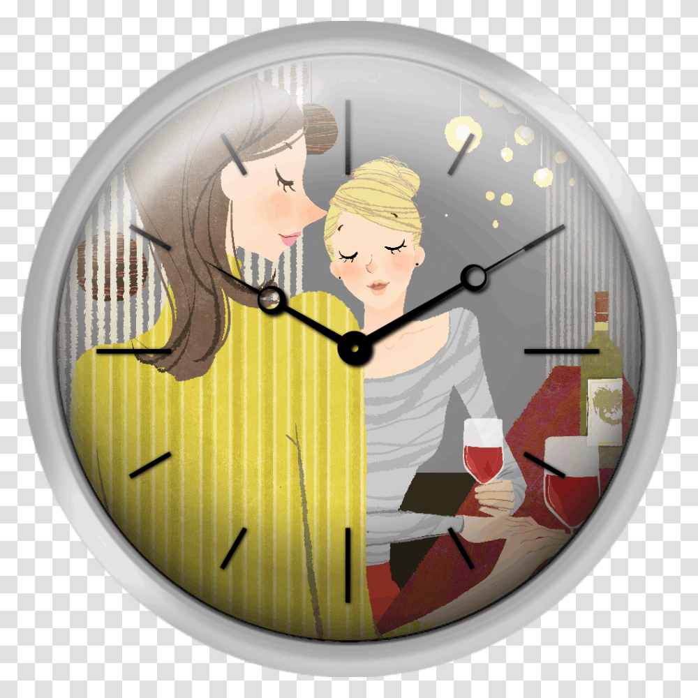 Two Woman With Wine At Bar Counter Sunset, Wall Clock, Analog Clock, Person, Human Transparent Png