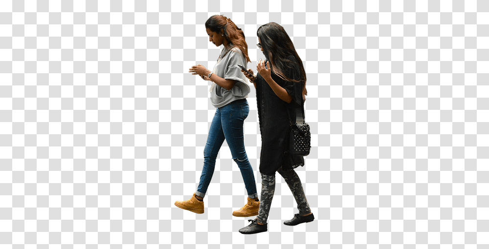 Two Women Walking With Their Cell Phones Completely Wrapped Up, Person, Shoe, Footwear Transparent Png