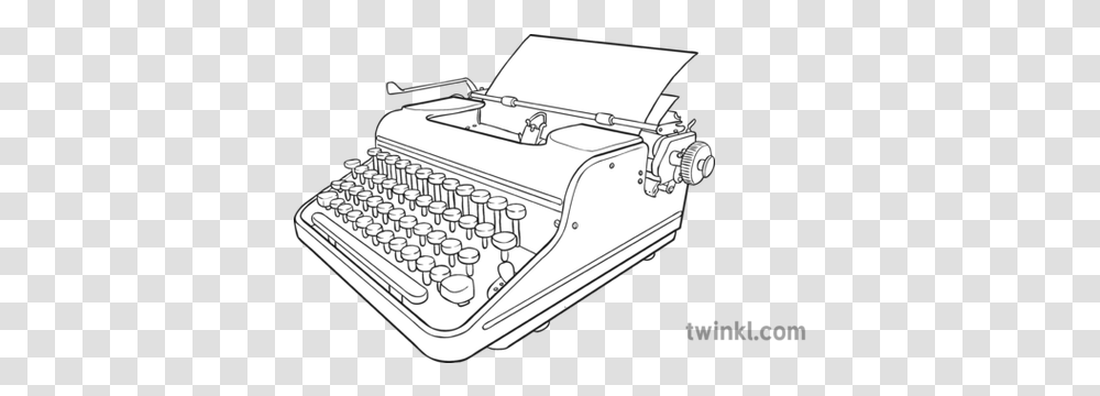 Typewriter Black And White Illustration Twinkl Line Art, Computer, Electronics, Computer Hardware, Keyboard Transparent Png