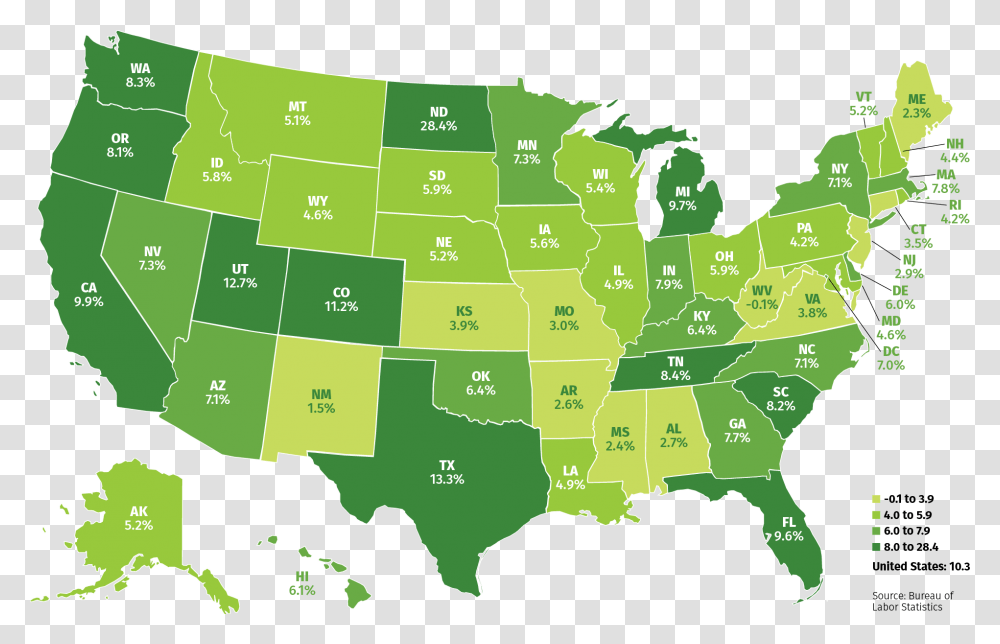 U S Map Percent Change In Employment United States Population 2018, Diagram, Plot, Atlas, Vegetation Transparent Png