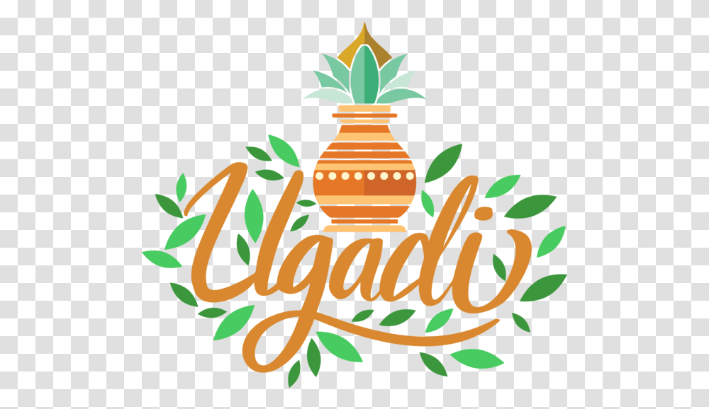 Ugadi Leaf Logo Plant For Happy Ugadi, Text, Jar, Vase, Pottery Transparent Png