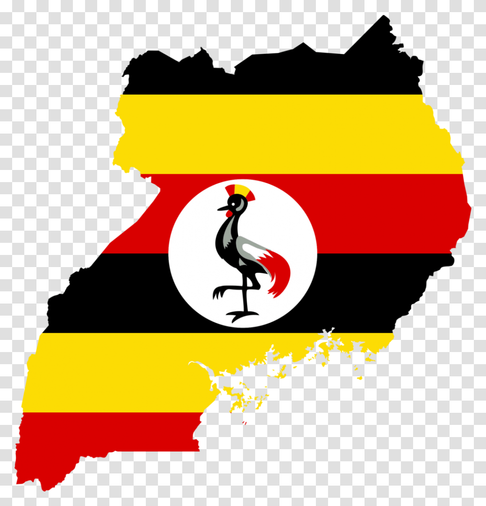 Uganda Flag Map Geography Outline Africa Country, Silhouette, Penguin, Bird, Sport Transparent Png