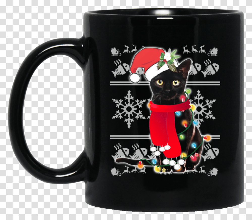 Ugly Christmas Black Cat Santa Scarf Merry Xmas Mug Portable Network Graphics, Coffee Cup, Pet, Animal, Mammal Transparent Png