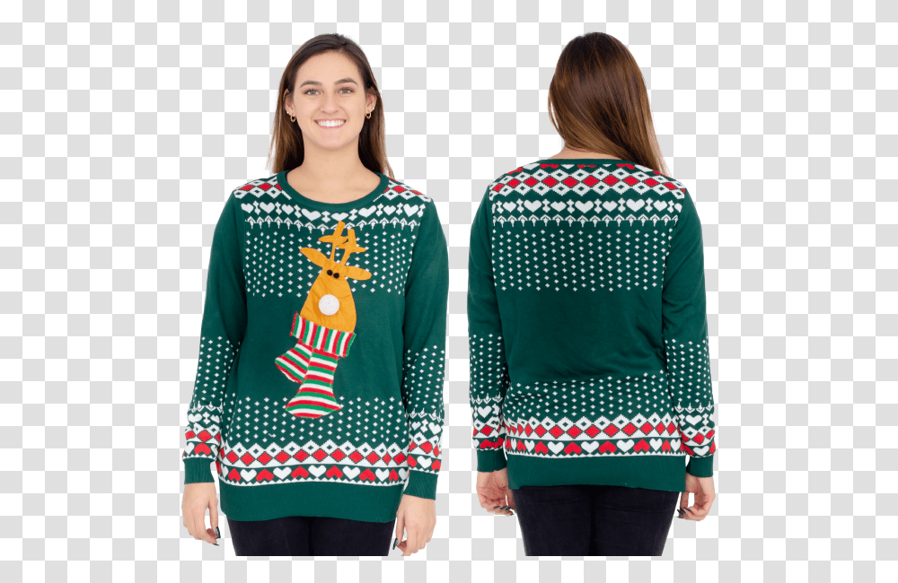 Ugly Christmas Sweater Rudolph Flashing Light Red Nose Cardigan, Apparel, Person, Human Transparent Png