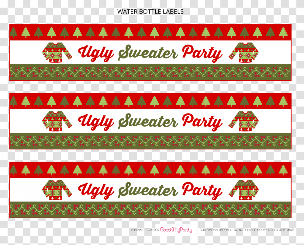 Ugly Sweater Water Bottle Labels, Word, Poster, Advertisement Transparent Png