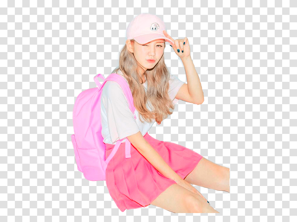 Ulzzang Girl Pink Soft Pastel Chuu Stickers, Person, Bag, Hat Transparent Png