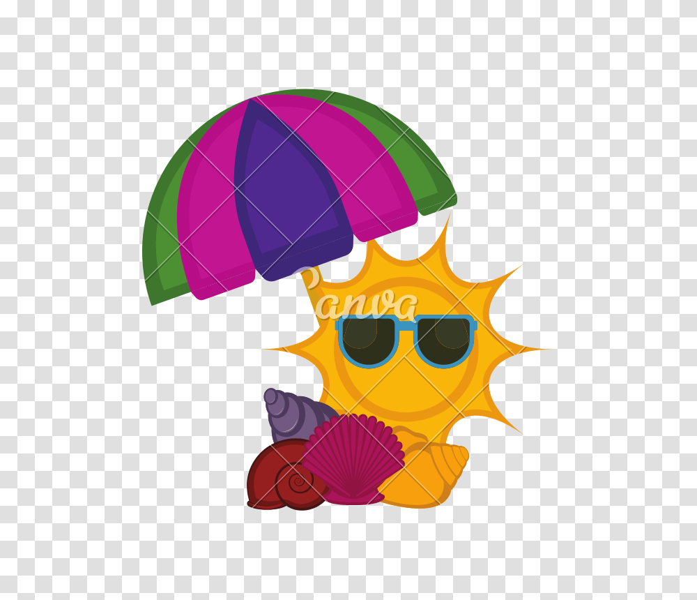 Umbrella With Seashells And A Summer Sun, Balloon, Sunglasses, Canopy, Patio Umbrella Transparent Png