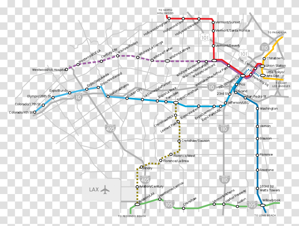 Un Mapa De Las Actuales Lneas Del Metro Y Proyectos La Metro Crenshaw Lax Line, Plot, Diagram, Plan, Electronics Transparent Png