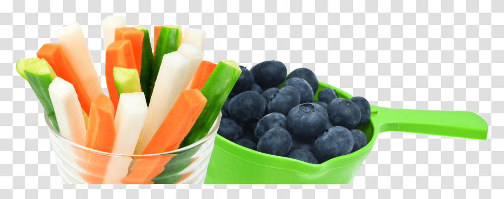 Una Taza De Zanahorias Picadas Pepino Y Jcama Y Una Veggie Sticks, Plant, Fruit, Food, Blueberry Transparent Png