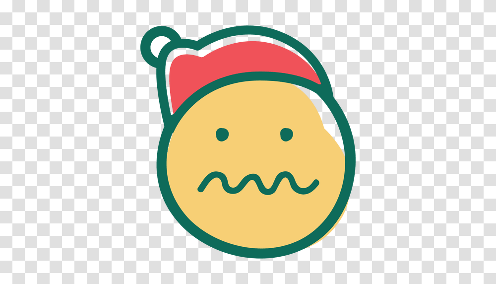 Uncertain Squiggle Mouth Face Santa Claus Hat Emoticon, Label, Outdoors Transparent Png