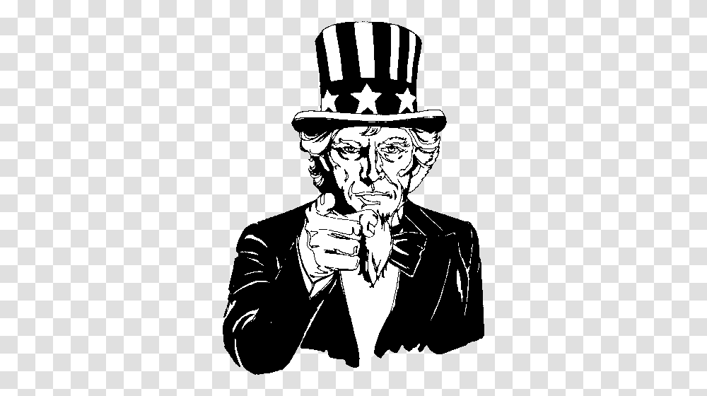 Uncle Sam Clip Art Black And White, Person, Human, Stencil Transparent Png