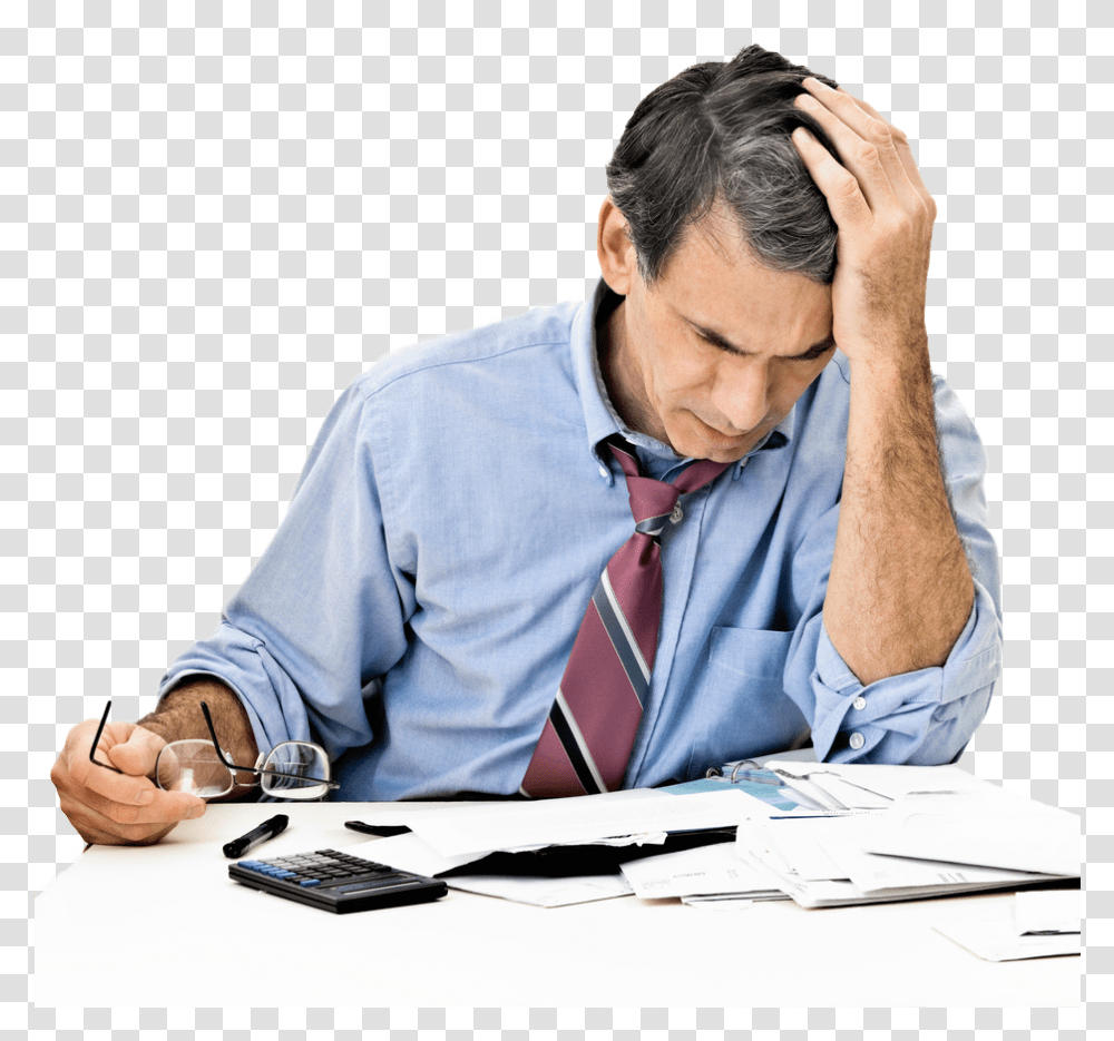 Under Stress, Person, Tie, Sitting, Table Transparent Png