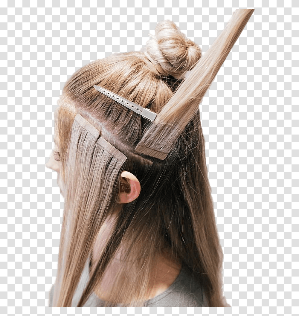 Underneath Flexible Discreet And Comfortable Full Head Tape In Hair Extension Placement, Apparel, Person, Human Transparent Png