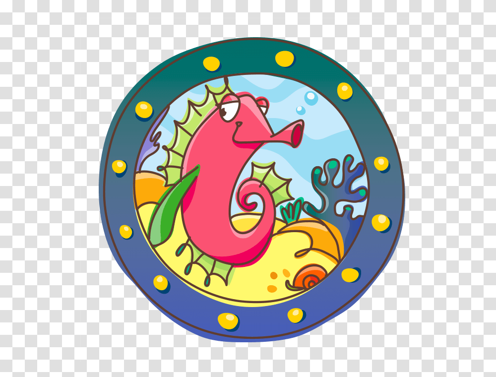 Underwater World Wall Decals For Children Porthole With Seahorse, Number, Label Transparent Png
