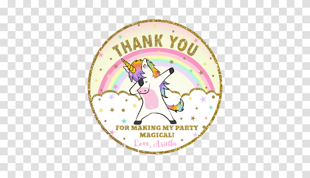Unicorn Birthday Thank You Favor Tags Dabbing Party Circle, Label, Text, Leisure Activities, Carnival Transparent Png