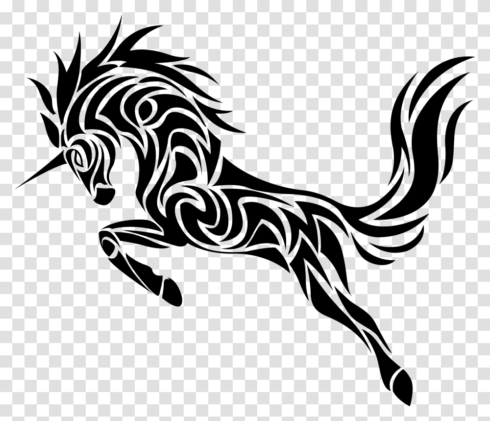Unicorn Black And White Art Unicorn Tattoo Black And White, Dragon, Stencil, Hammer, Tool Transparent Png