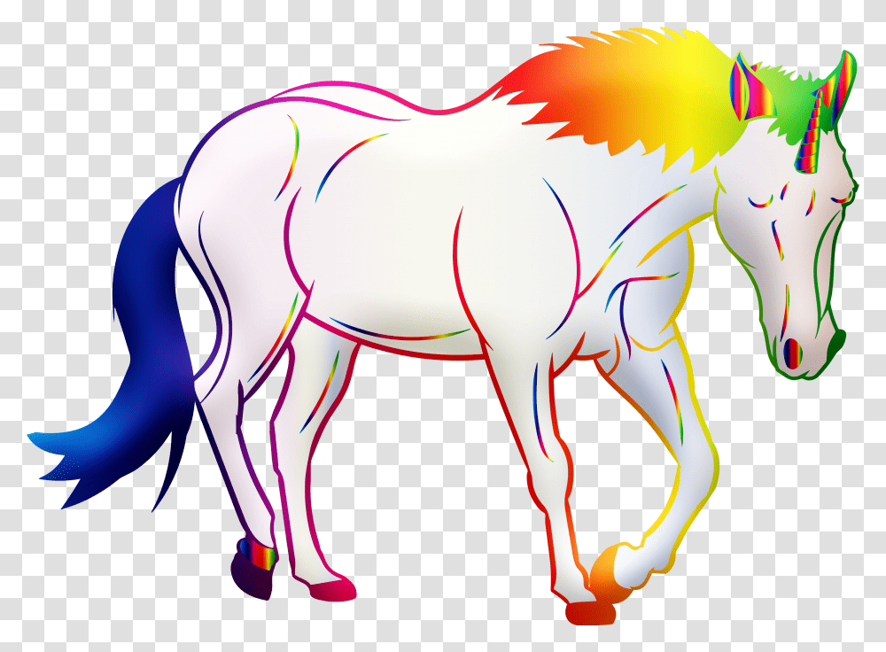 Unicorn Horse Rainbow Drawing Four Unicorns, Mammal, Animal, Wildlife, Deer Transparent Png