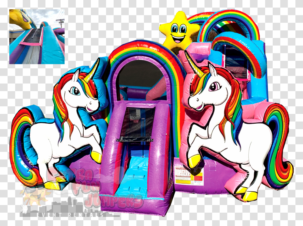 Unicorn Kid Zone Unicorn Combo Inflatable, Tent, Arcade Game Machine Transparent Png