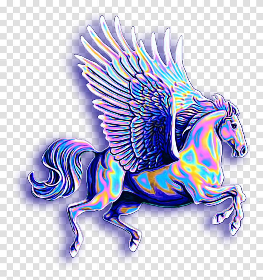 Unicorn Pegasus Flyinghorse Horse Wings Holographic Cartoon Unicorn With Wings, Pattern, Fractal, Ornament Transparent Png