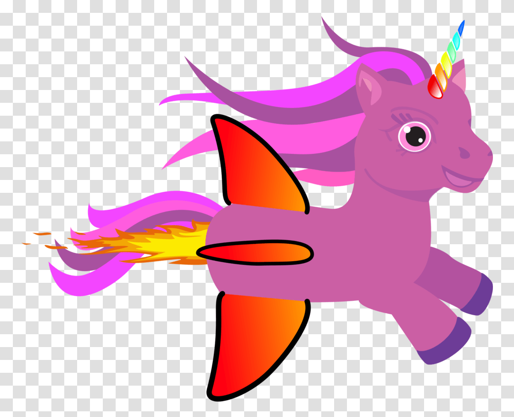 Unicorn Pink Vector Clipart Image Cartoon Cute Rocket Ship, Animal, Mammal, Sea Life, Toy Transparent Png