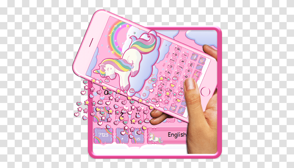 Unicorn Rainbow 3d Keyboard Theme Apk Girly, Text, Person, Human, Mobile Phone Transparent Png