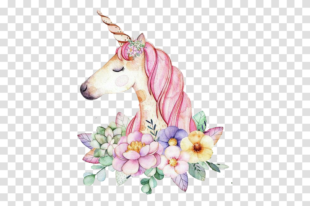 Unicorn Watercolor Painting, Floral Design, Pattern Transparent Png