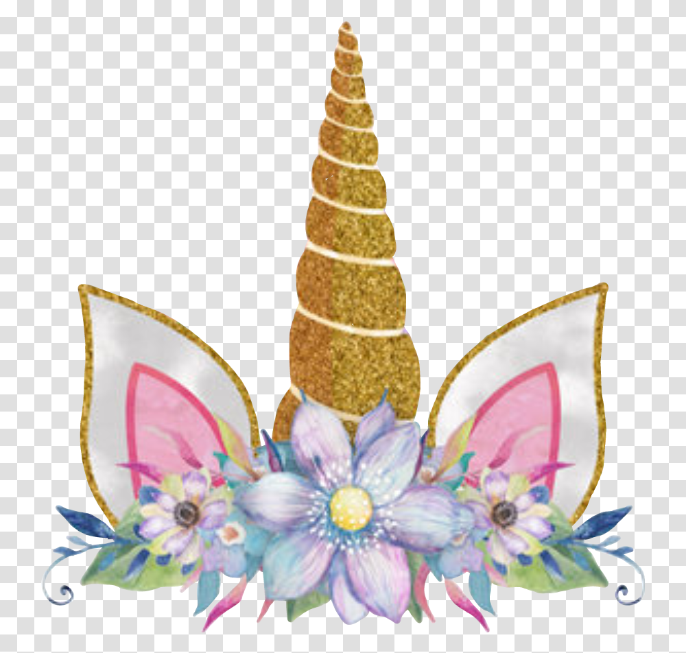 Unicornio Unicorn Flower Hd Download Original Unicorn Horn With Flowers, Cone, Pattern, Painting, Art Transparent Png