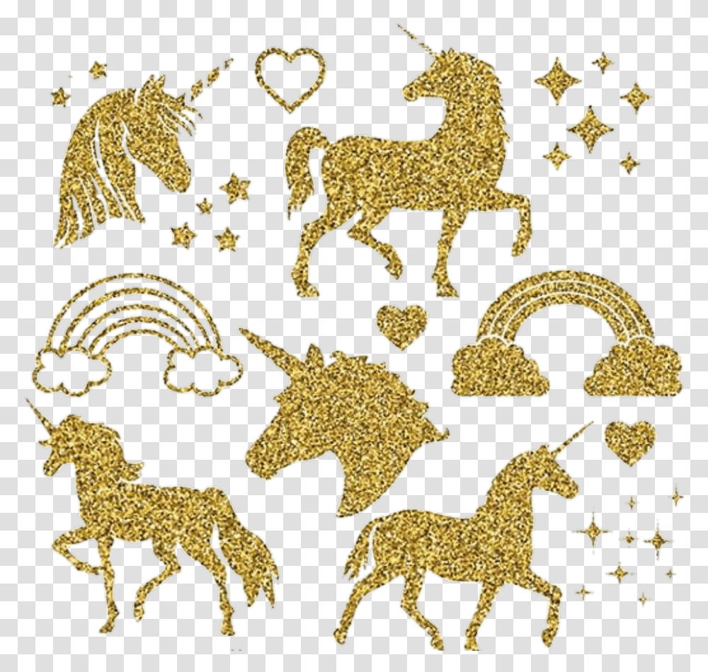 Unicorns Glitter Golden Gold Fantasy Silhouette Of A Unicorn, Rug, Pattern Transparent Png
