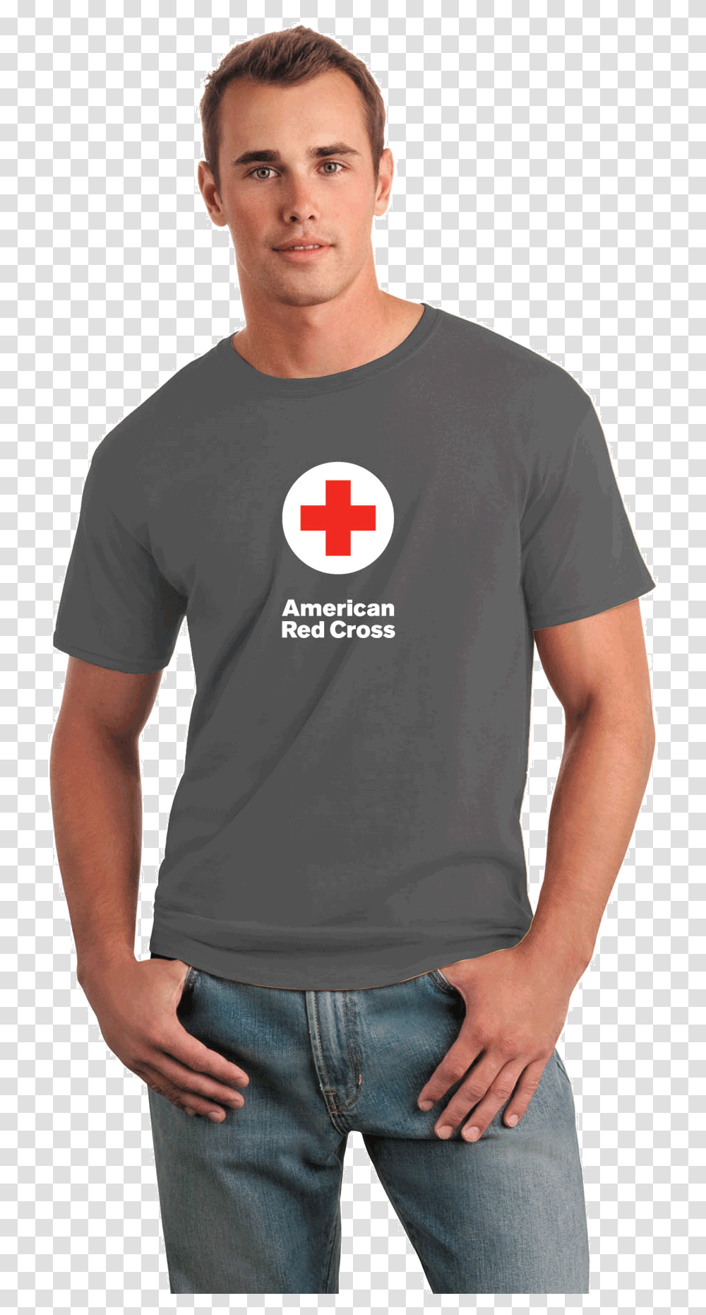 Unisex 100 Cotton Classic T Shirt With American Red Gildan Heather Navy, First Aid, Person, Human, Logo Transparent Png