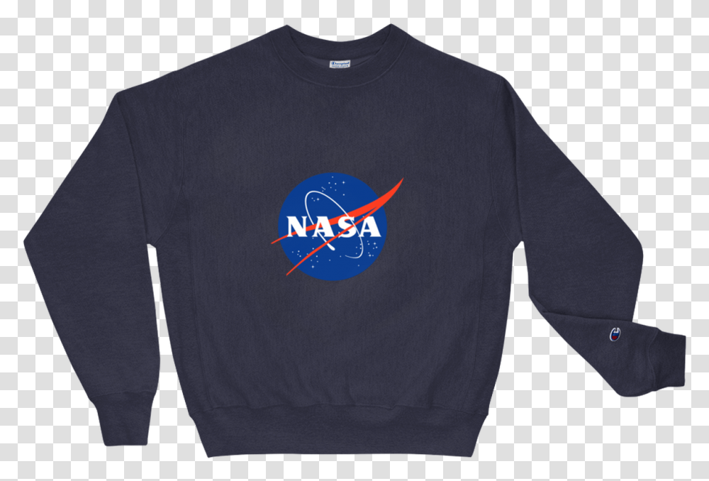 Unisex Champion Nasa Logo Print Crew Neck Sweatshirt Sweater, Clothing, Apparel, Sleeve, Long Sleeve Transparent Png