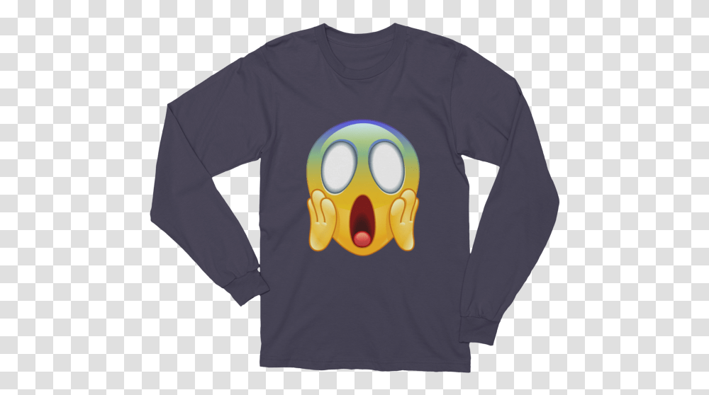 Unisex Face Screaming In Fear Emoji Long Sleeve T Shirt T Shirt, Apparel, T-Shirt Transparent Png