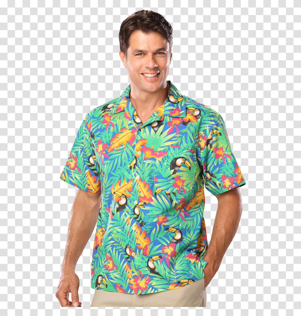 Unisex Tropical Print Campshirt Camp Shirt, Apparel, Person, Human Transparent Png