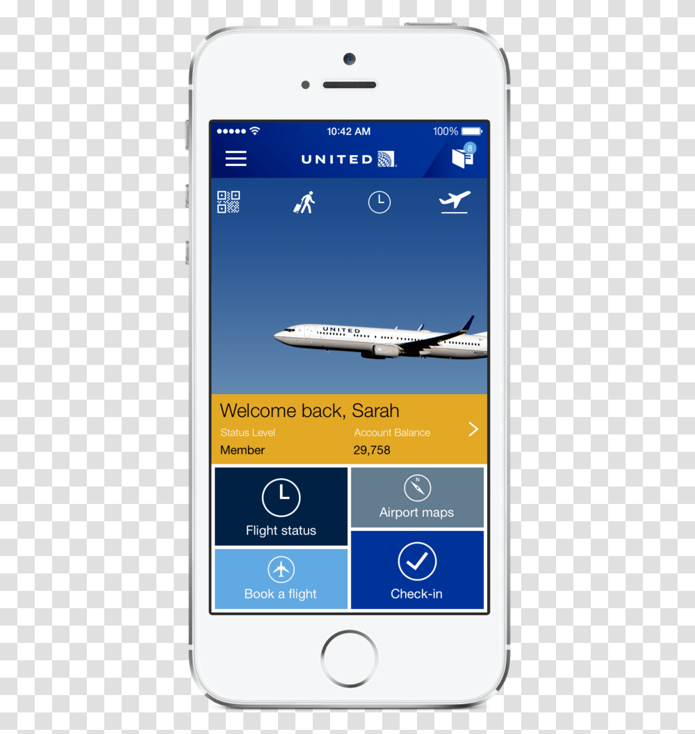 United Airlines App, Mobile Phone, Electronics, Cell Phone, Airplane Transparent Png