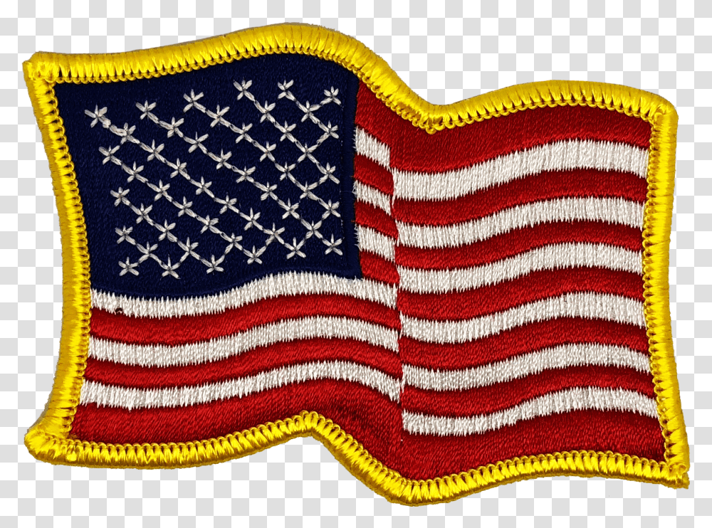 United States Of America Flag Patch Waving Gold Border Patch Flag Usa, Rug, Cushion, Pillow, Knitting Transparent Png