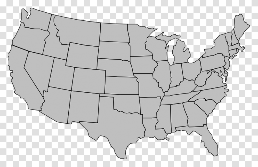 United States Of America Map Outline Gray Clip Art Grey Map Of Us, Diagram, Plot, Atlas, Vegetation Transparent Png