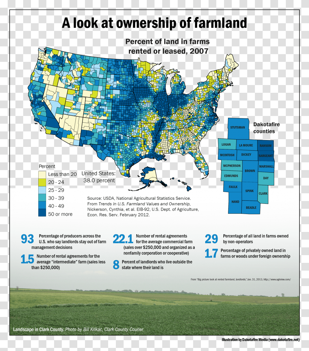 United States Percent Of Land In Farm, Map, Diagram, Flyer, Poster Transparent Png