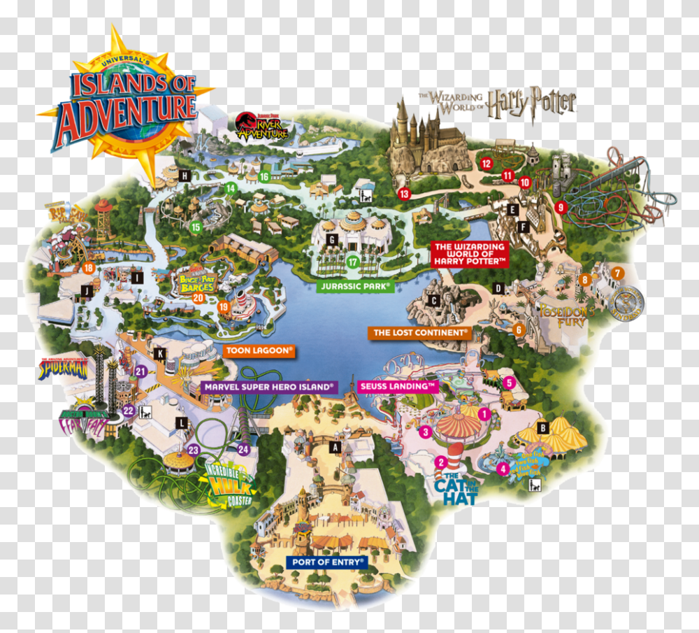 Universal Studios Islands Of Adventure Map 2019, Diagram, Plot, Birthday Cake, Food Transparent Png
