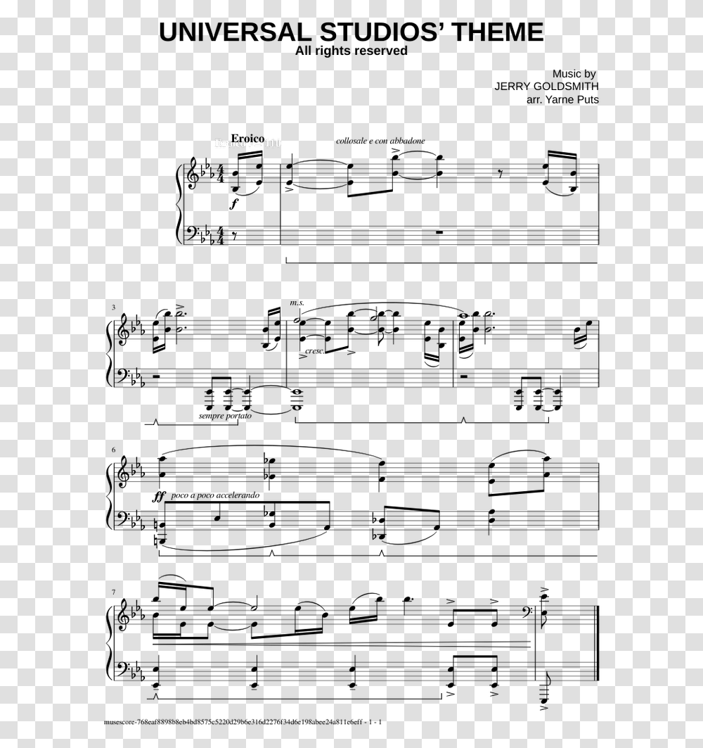 Universal Studios Piano Sheet Music, Legend Of Zelda, Gray, World Of Warcraft Transparent Png