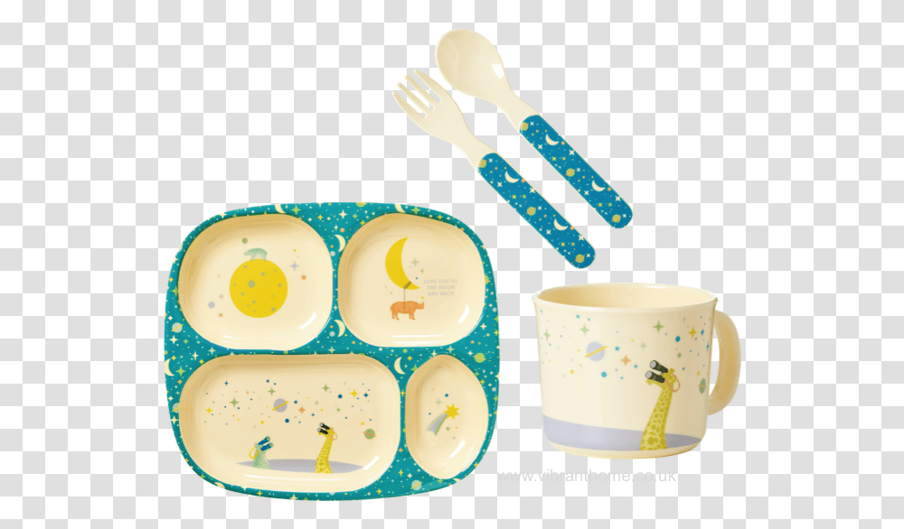 Universe Blue Print Baby 4 Piece Melamine Dinner Set Rice Kinderteller, Fork, Cutlery, Egg, Food Transparent Png