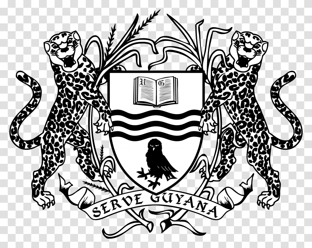 University Of Guyana Black And White Coat Of Arms Of Malawi, Bird, Animal, Emblem Transparent Png