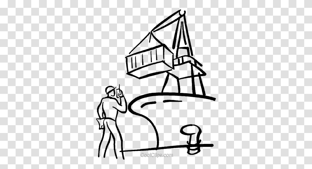 Unloading A Cargo Ship Royalty Free Vector Clip Art Illustration, Stencil, Utility Pole, Drawing, Doodle Transparent Png