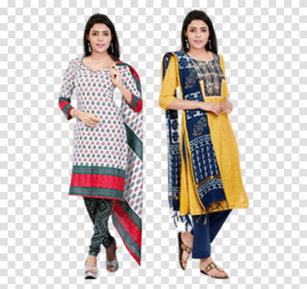 Unstitched Cotton Salwar Suits Ladies Readymade Dress, Person, Sleeve, Female Transparent Png