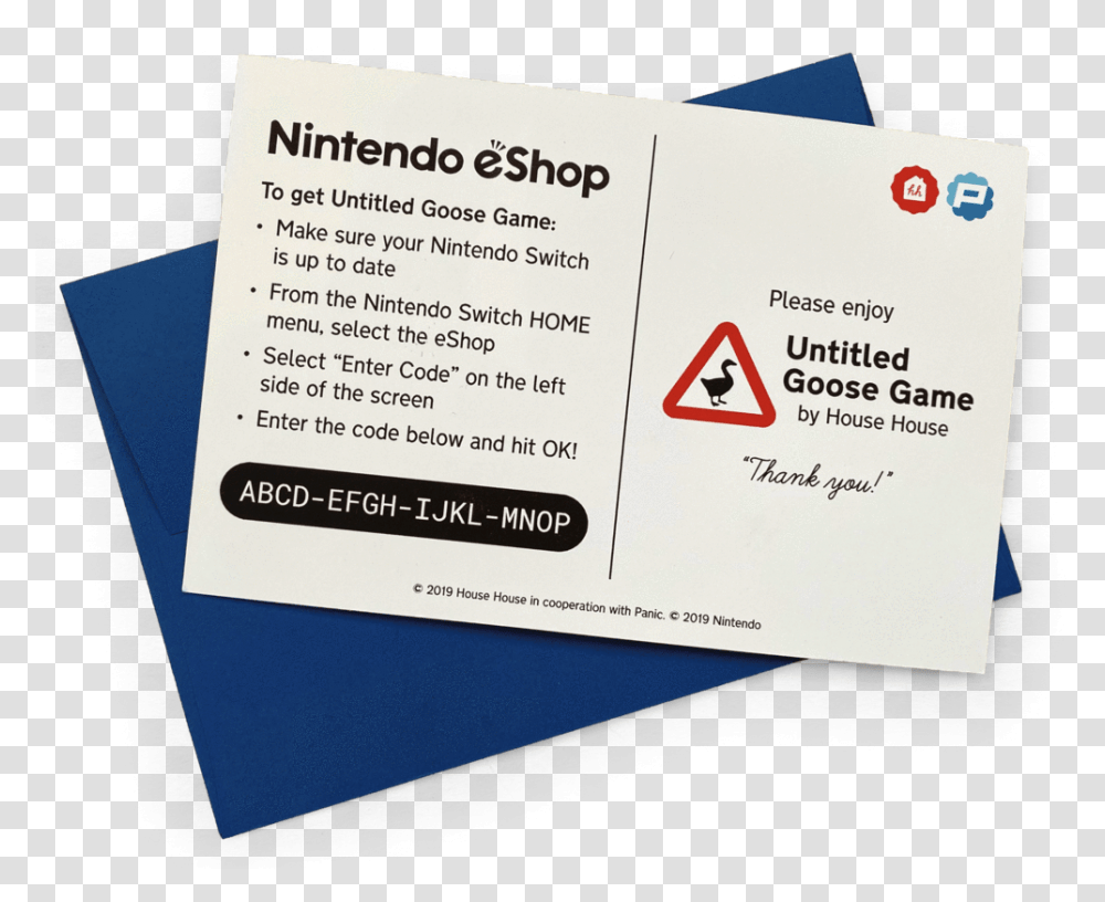 Untitled Goose Game Download Code Nintendo Eshop, Text, Paper, Business Card Transparent Png