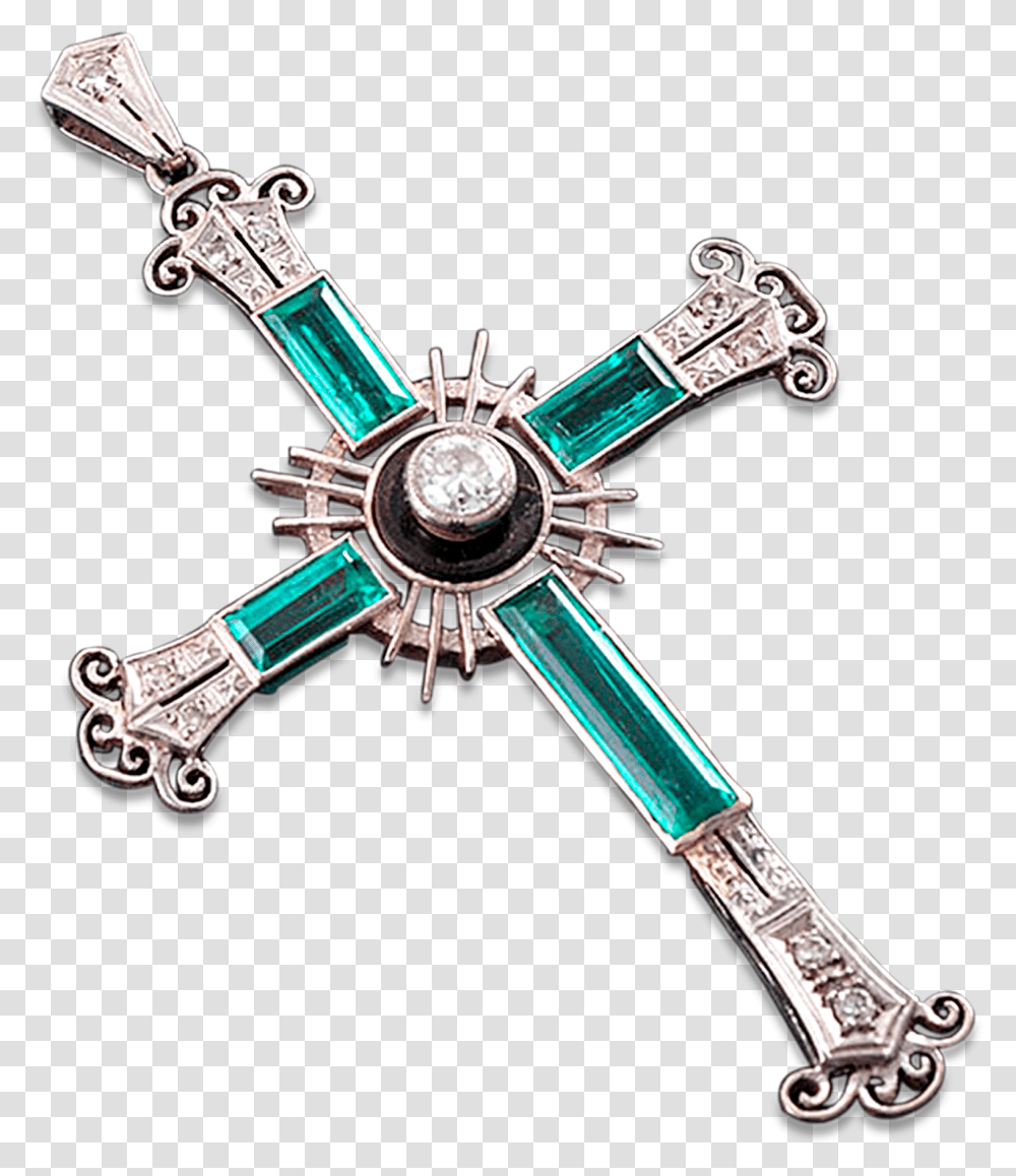 Untreated Colombian Emerald Cross Pendant Emerald Cross Pendant, Emblem, Logo, Trademark Transparent Png